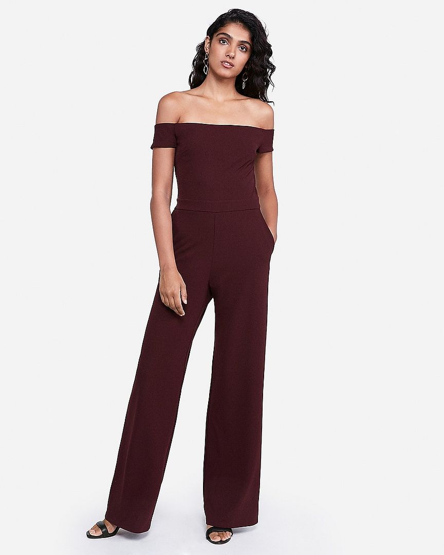 off the shoulder wide leg jumpsuit